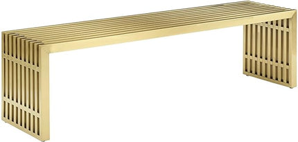 Modway Gridiron Contemporary Modern Gold Stainless Steel Large Bench, 60" - LeafyLoom