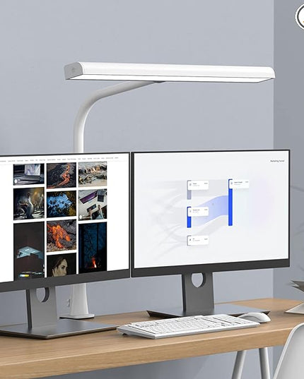 LED Desk Lamp with Clamp, 10W Desk Lamps for Home Office, Eye-caring Computer Monitor Light, 3 Color Modes, Dimmable & Touch Control, Architect Desk Light for Drawing,Workbench-1000LM,White - LeafyLoom