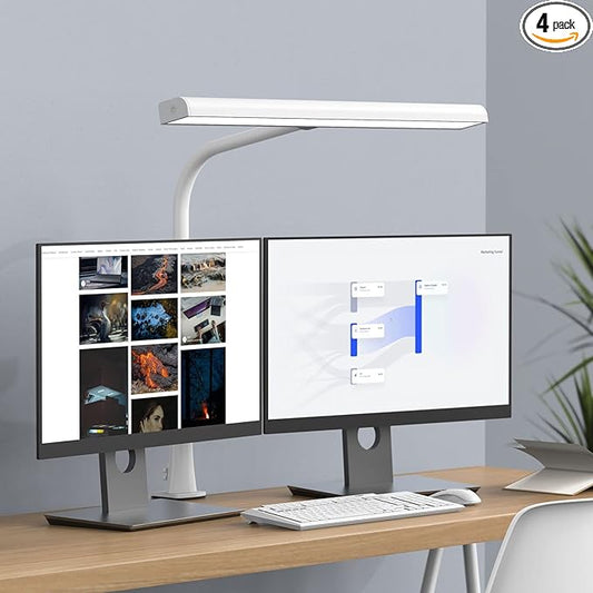 LED Desk Lamp with Clamp, 10W Desk Lamps for Home Office, Eye-caring Computer Monitor Light, 3 Color Modes, Dimmable & Touch Control, Architect Desk Light for Drawing,Workbench-1000LM,White - LeafyLoom