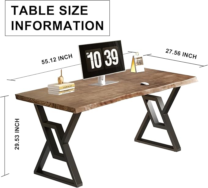 Rustic Brown 55-inch Solid Wood Computer Desk - Modern Gaming Workbench for Home Office, Modern Simple Design, Ideal for Study, Writing, Dining - LeafyLoom