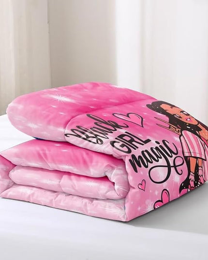 Black Girl Comforter Set Queen for Kids,Black Girl Magic Bedding Set,Cuet Black Princess Girl Comforter Black Queen Melanin Bedroom Bed Set - LeafyLoom