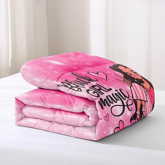 Black Girl Comforter Set Queen for Kids,Black Girl Magic Bedding Set,Cuet Black Princess Girl Comforter Black Queen Melanin Bedroom Bed Set - LeafyLoom