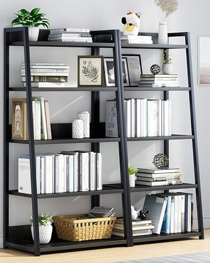IOTXY 5 Tier Open Bookshelf - Steel and Wood Display Stand, 50CM Width Floor-Standing Bookcase, Black - LeafyLoom