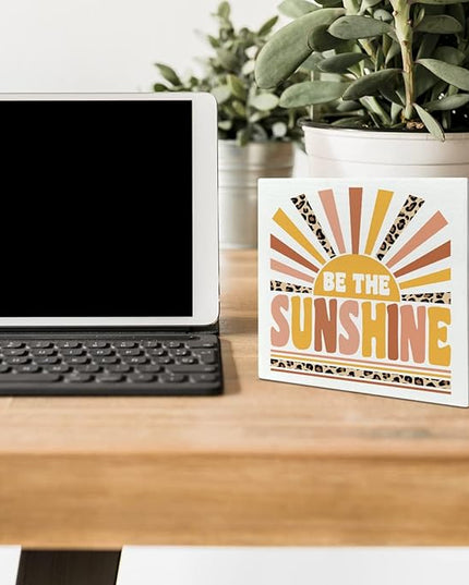 Home Office Desk Wooden Box Sign Decor, Be The Sunshine, Inspirational Quotes Desk Decor Motivational Desk Decorations for Women Girls Teens Student Office Classroom School - LeafyLoom