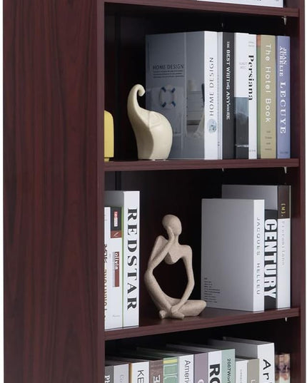 Sunon 4 Shelf Wood Bookcase Freestanding Display Shelf Adjustable Layers Bookshelf for Home Office Library Small Narrow Space (Mahogany, 4-Layers) - LeafyLoom