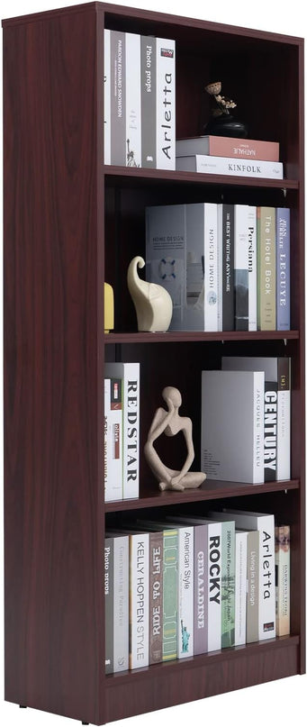 Sunon 4 Shelf Wood Bookcase Freestanding Display Shelf Adjustable Layers Bookshelf for Home Office Library Small Narrow Space (Mahogany, 4-Layers) - LeafyLoom