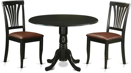 East West Furniture Dublin 3 Piece Set Contains a Round Dining Room Table with Dropleaf and 2 Faux Leather Upholstered Kitchen Chairs, 42x42 Inch, Black - LeafyLoom