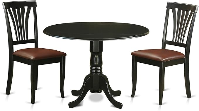 East West Furniture Dublin 3 Piece Set Contains a Round Dining Room Table with Dropleaf and 2 Faux Leather Upholstered Kitchen Chairs, 42x42 Inch, Black - LeafyLoom