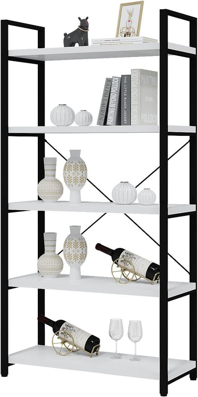 Tall Bookshelf with Large Storage,5 Tier Bookcase in Bedroom,Living Room and Office,Modern Wide Bookcase Shelf for Storing Books/Plants,White - LeafyLoom