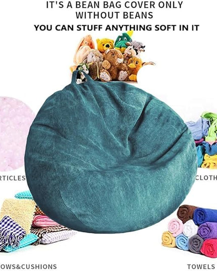 Stuffed Animal Storage Bean Bag Chair Cover (No Filler) Washable Ultra Soft Corduroy Bean Bag Cover for Organizing Plush Toys or Textile, Sack Bean Bag for Adults, Teens - LeafyLoom