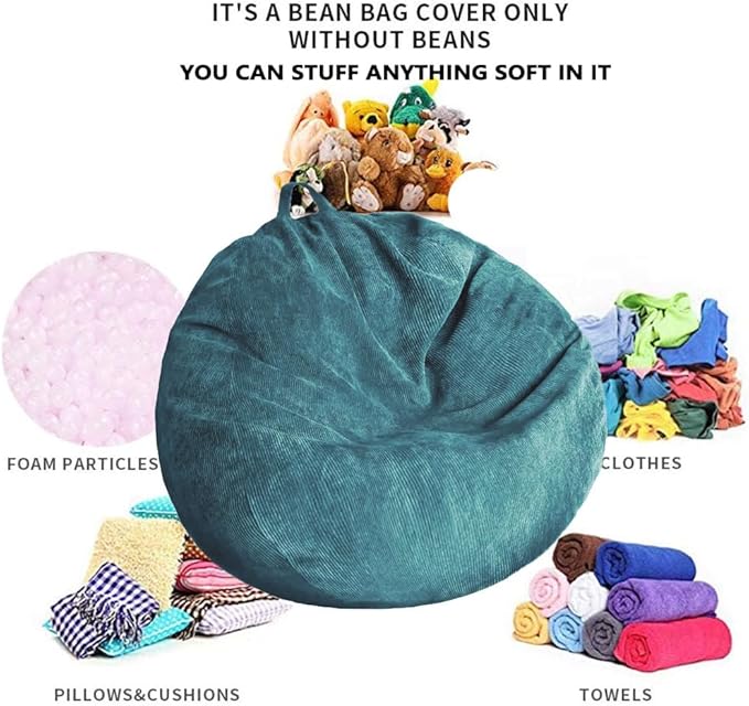 Stuffed Animal Storage Bean Bag Chair Cover (No Filler) Washable Ultra Soft Corduroy Bean Bag Cover for Organizing Plush Toys or Textile, Sack Bean Bag for Adults, Teens - LeafyLoom