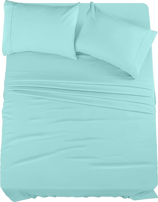 Utopia Bedding King Bed Sheets Set - 4 Piece Bedding - Brushed Microfiber - Shrinkage and Fade Resistant - Easy Care (King, Spa Blue) - LeafyLoom