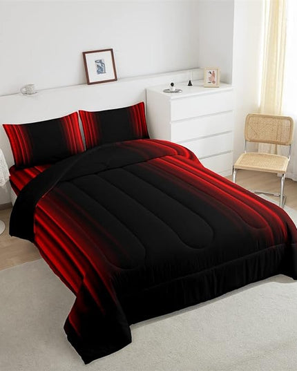 Abstract Ombre Comforter Set Kids Teens Red and Black Bedding Set Room Decor 3Pcs Full Size - LeafyLoom