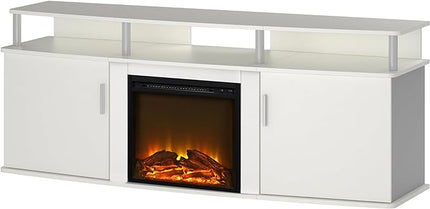 Ameriwood Home Carson Electric Fireplace TV Console for TVs up to 70", White - LeafyLoom