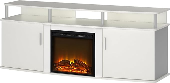 Ameriwood Home Carson Electric Fireplace TV Console for TVs up to 70", White - LeafyLoom