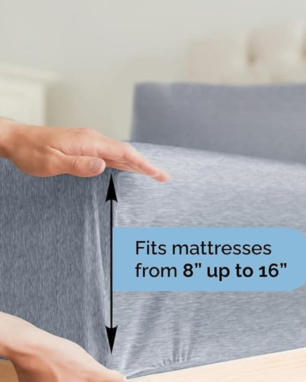 King Size 4 Piece Sheet Set - Comfy Breathable & Cooling Sheets - Hotel Luxury Bed Sheets for Women & Men - Deep Pockets, Easy-Fit, Soft & Wrinkle Free Sheets - Heathered Blue Oeko-Tex Bed Sheet Set - LeafyLoom