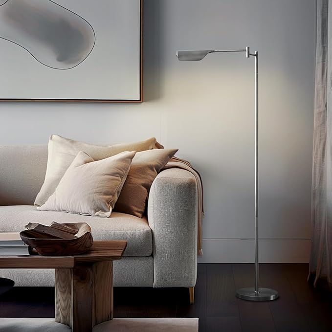 Brightech Leaf Pharmacy LED Reading Lamp, Dimmable Floor Lamp with Easy Rotation over Chair or Desk for Living Rooms & Offices, Adjustable Standing Lamp, Tall Lamp For Sewing & Craft - Platinum Silver - LeafyLoom