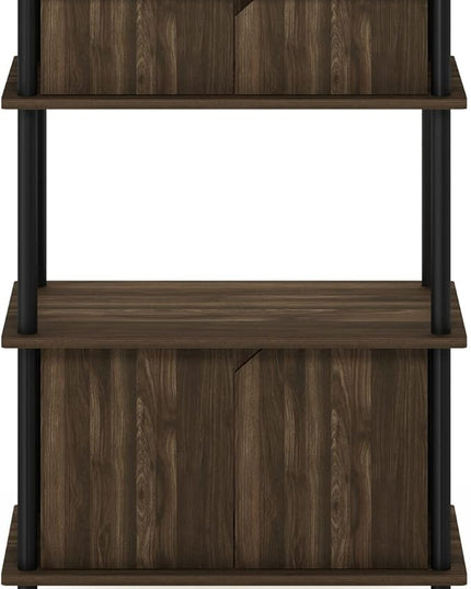 Furinno Turn-N-Tube Kitchen Storage Cart with Cabinet and Lockable Wheels, Columbia Walnut/Black - LeafyLoom
