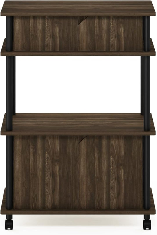 Furinno Turn-N-Tube Kitchen Storage Cart with Cabinet and Lockable Wheels, Columbia Walnut/Black - LeafyLoom