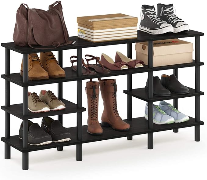 Furinno Turn-N-Tube 4-Tier Multipurpose Wide Shelf TV Stand, Espresso/Black - LeafyLoom