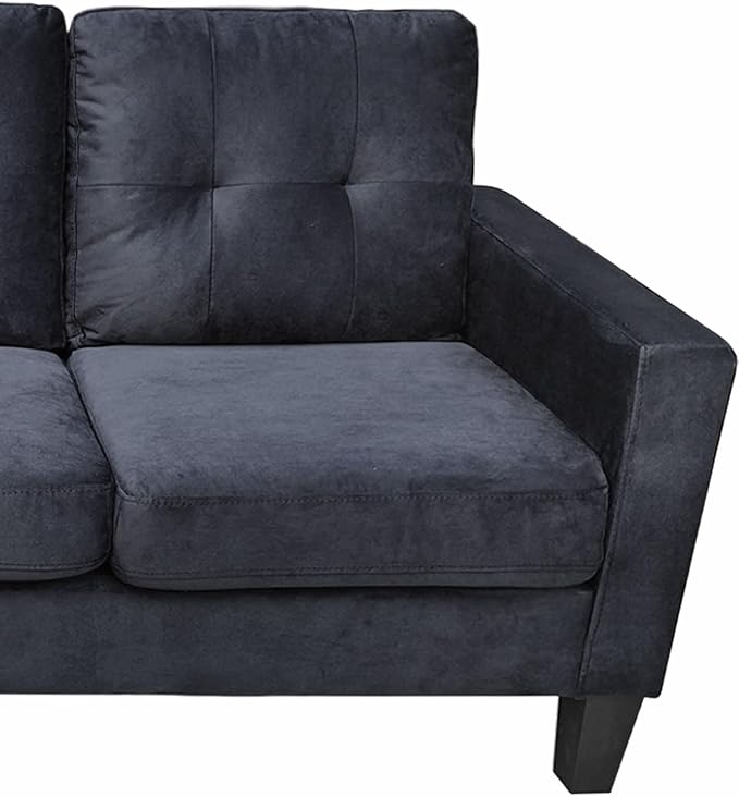 72.5" Velvet Reversible Sectional Modular Sofa with Reorganizable Chaise, L Shaped Tufted Upholstery Couch Large Lounge Sleeper for Living Room Office Apartment, Black - LeafyLoom