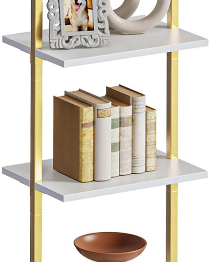 SUPERJARE 5 Tier Bookshelf, Narrow Book Shelf with Open Display Shelves, Small Bookcase with Metal Frame for Bedroom, Living Room, White and Gold - LeafyLoom