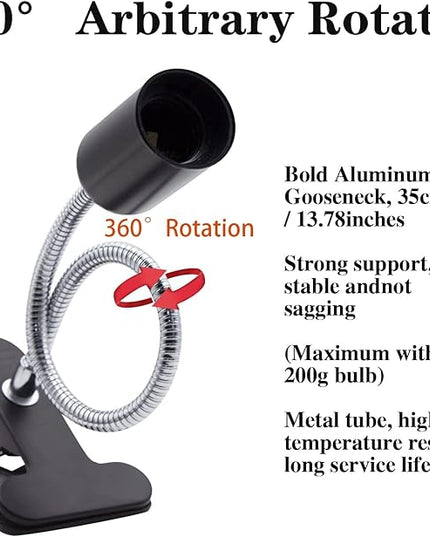 Clip Desk Lamp Socket 2 Pack Flexible Gooseneck Lamp Stand Clip-On with Switch Plugs Clip on Light with Flexible Neck Portable Clip on Light Metal Clip Holder Desk Study Clamp Lamp - LeafyLoom