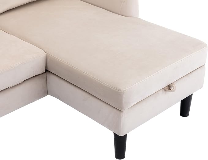 72.44" L-Shaped Reversible Sectional Sofa w/Pull Out Bed & Storage Chaise Lounge,Interior Furniture Comfy Sleeper Corner Couch with 3 Throw Pillows and Pockets,for Dorm,Apartment,Beige - LeafyLoom