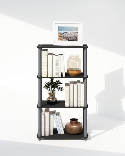 Furinno Turn-N-Tube 4-Tier Multipurpose Shelf Display Rack, Shelving Unit, Bookcase, Black/Grey - LeafyLoom