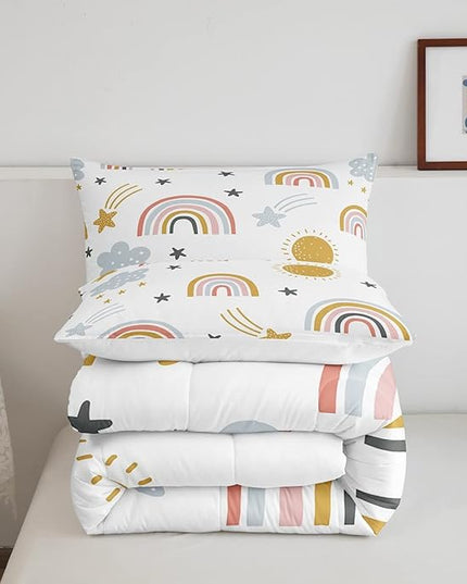 Erosebridal Girls Rainbow Bedding Set, Sun and Stars Comforter Set Full Size for Kids Boys Children Cartoon Style Cloud Bedding Comforters Girly Soft Microfiber Duvet Insert for Bedroom Decor - LeafyLoom
