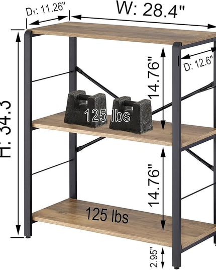 FOLUBAN Small Bookshelf, 3 Tier Open Book Shelf, Rustic Wood and Metal Shelving Unit for Small Space, Oak - LeafyLoom