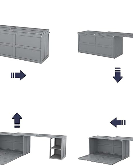Wooden Queen Murphy Bed Frame with Rotable Desk and 2 Storage Shelves, Suitable for Small Bedrooms, Studio Apartments, and Multi-functional Rooms, Space Saving, Gray - LeafyLoom