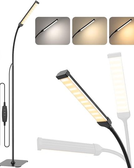 LED Floor Lamp, Reading Lamps Floor Standing [120 LEDs with 3 Color Mode 3000K-6000K & 10 Brightness Setting] Dimmable Desk Light with Flexible Gooseneck for Living Room Bedroom Office - LeafyLoom