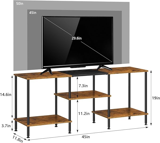 50 inch TV Stand for Bedroom Rustic Brown TV Entertainment Center with Storage 3 Tier TV Table Stand for Living Room TV Console Table for 50 43 40 32 inch TV - LeafyLoom