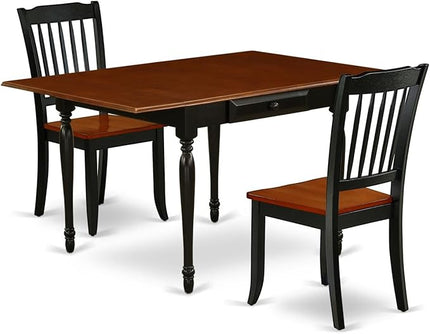 East West Furniture MZDA3-BCH-W Monza 3 Piece Dinette Set for Small Spaces Contains a Rectangle Table with Dropleaf and 2 Kitchen Dining Chairs, 36x54 Inch - LeafyLoom
