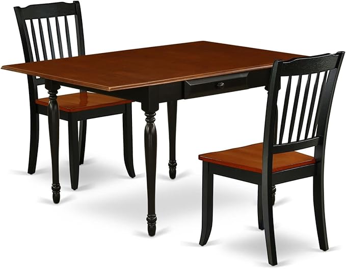 East West Furniture MZDA3-BCH-W Monza 3 Piece Dinette Set for Small Spaces Contains a Rectangle Table with Dropleaf and 2 Kitchen Dining Chairs, 36x54 Inch - LeafyLoom