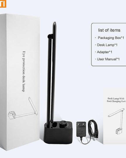 LED Office Desk Lamp, 630 Lumens Bright Table Lamp with Clock Display.A+C USB Fast Charging Charging Port, Desk Light for Office, Industrial Painting, Crafts (with Adapter) - LeafyLoom