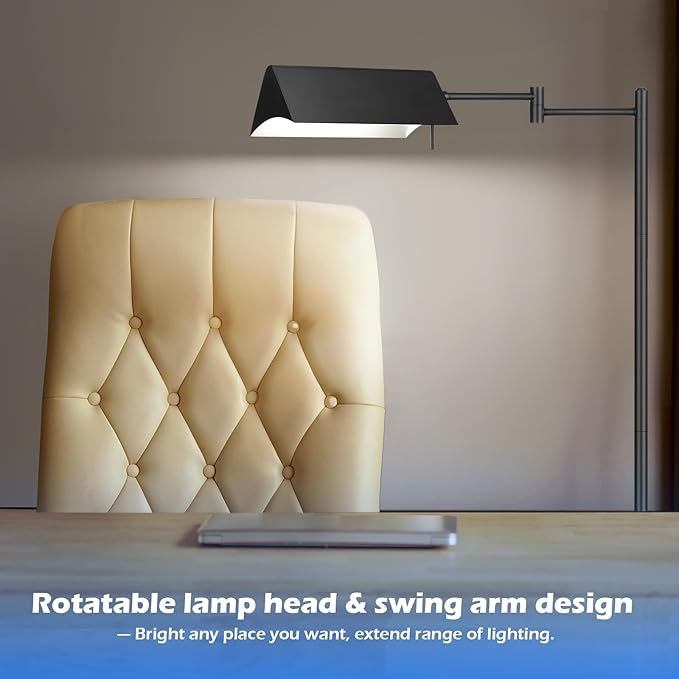 Mlambert Reading Floor Lamp,LED Pharmacy Lamp with Swing Arm,Swivel Head Adjustable Standing Lamp,E26 Base,Corner Lamp for Livingroom,Sewing(Black) - LeafyLoom