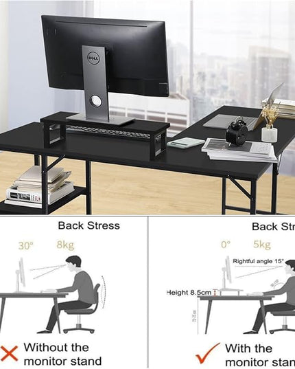 L-Shaped Desk,Corner Computer Desk with Storage Shelves,Large Gaming Desk PC Laptop Writing Workstation with Monitor Stand for Home Office Black - LeafyLoom