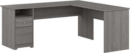 Bush Furniture L Shaped Desk with Drawers for Executive and Home Office | Cabot Collection Corner Table with Storage and Chrome Hardware Return, 72W, Modern Gray - LeafyLoom