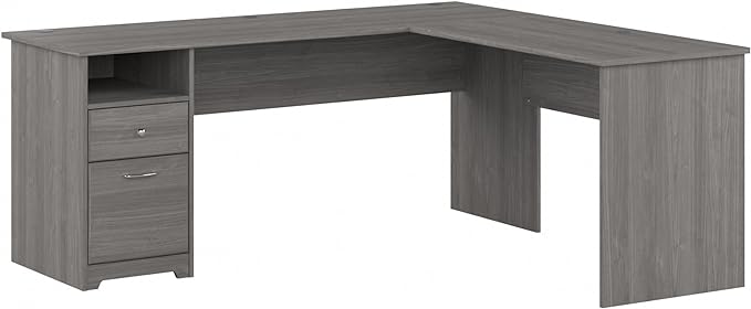 Bush Furniture L Shaped Desk with Drawers for Executive and Home Office | Cabot Collection Corner Table with Storage and Chrome Hardware Return, 72W, Modern Gray - LeafyLoom