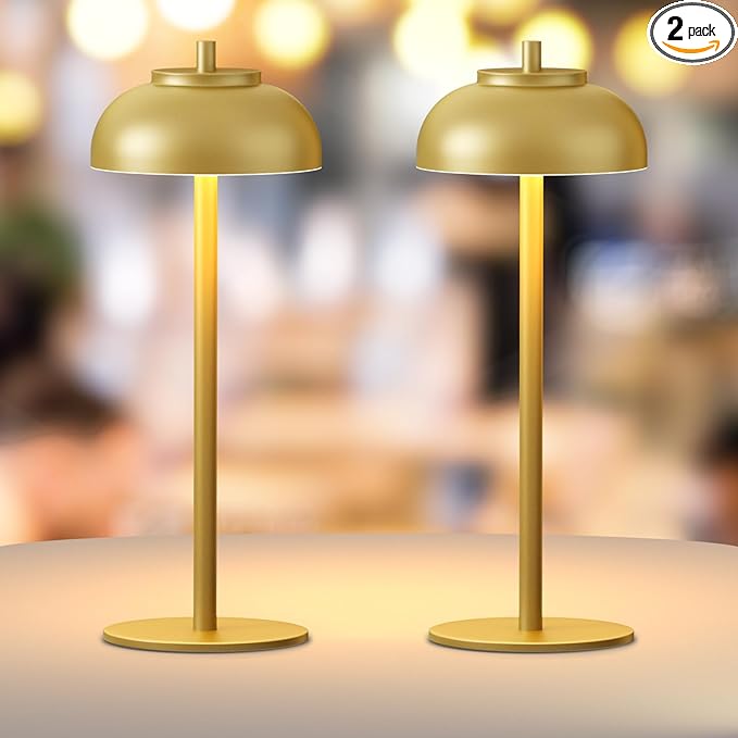 2 Pack Gold Led Cordless Table Lamps Rechargeable,Table Lights Battery Operated-IP65 Waterproof-for Outdoor Patio/Restaurants/Home/Dinner/Table top Lighting-Touch Control & Dimmable - LeafyLoom