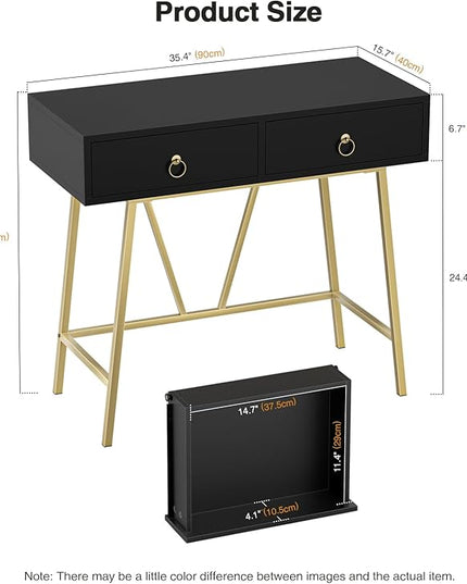 Anmytek Home Office Desk Black Writing Desk with 2 Drawers Modern & Simple Makeup Vanity Study Table Small Computer Desk, D0007 - LeafyLoom