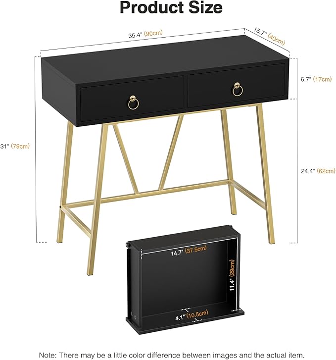Anmytek Home Office Desk Black Writing Desk with 2 Drawers Modern & Simple Makeup Vanity Study Table Small Computer Desk, D0007 - LeafyLoom