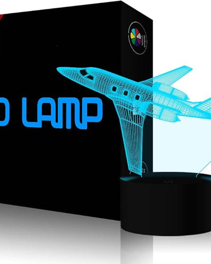 Creatively 3D Plane Lights LED Airplane Night Light, YKLWORLD 3D Aero Plane Illusion Table Lamp with 7 Colors and USB Powered, Best Bedroom Decor Toys Gifts for Kids Children Birthday - LeafyLoom