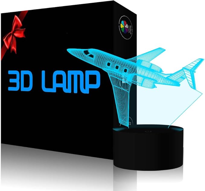 Creatively 3D Plane Lights LED Airplane Night Light, YKLWORLD 3D Aero Plane Illusion Table Lamp with 7 Colors and USB Powered, Best Bedroom Decor Toys Gifts for Kids Children Birthday - LeafyLoom