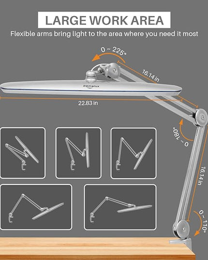 Task Lamp with Clamp, Bright 117PCS LEDs, Metal Swing Arm 24W 2200 Lumen Dimmable Led Desk Lamp for Architect Home Office Study Reading Dorm Workbench Craft, 23 Inch Lamp Head Work Lamp - LeafyLoom