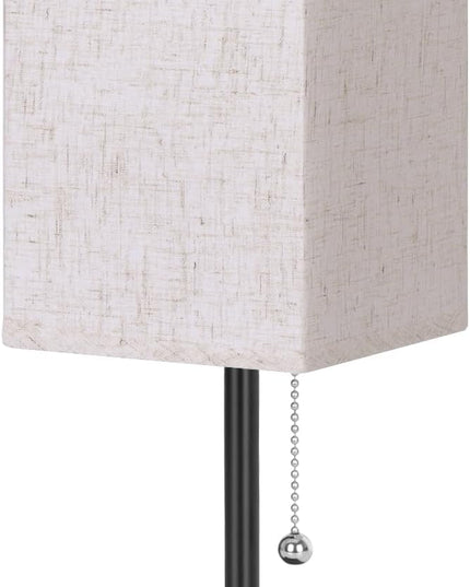 Table Lamp for Bedroom Set of 2, 3 Color Bedside Lamps with AC Outlets, Square Pull Chain Nightstand Lamp for Living Room, Office Desk, LED Bulb Included - LeafyLoom