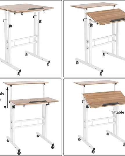 DlandHome Mobile Standing Desk Stand Up Desk Rolling Desk, Stand Sit Desk Mobile Computer Desk Adjustable Standing Desk 23.6inches Table Workstation Mobile Desk Cart Tray Oak - LeafyLoom