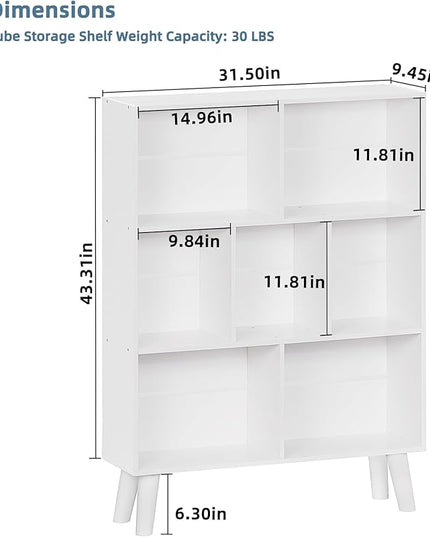 YAHARBO Pure White Bookshelf,3 Tier Book Shelf with Legs, 7 Cube Simple Bookcase,Storage Organizer Shelves Display Bookcases for Bedroom,Living Room - LeafyLoom